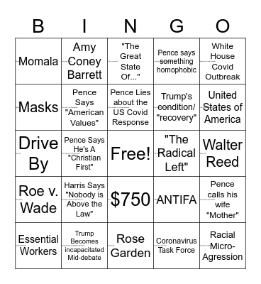 VP Debate Bingo Card
