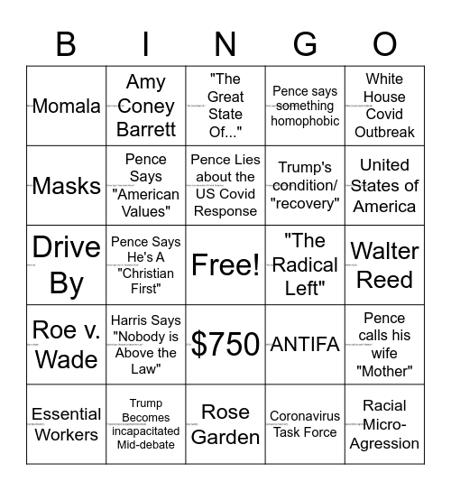 VP Debate Bingo Card