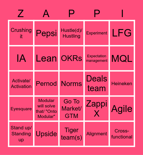 Zappi Bingo v3.0 Bingo Card