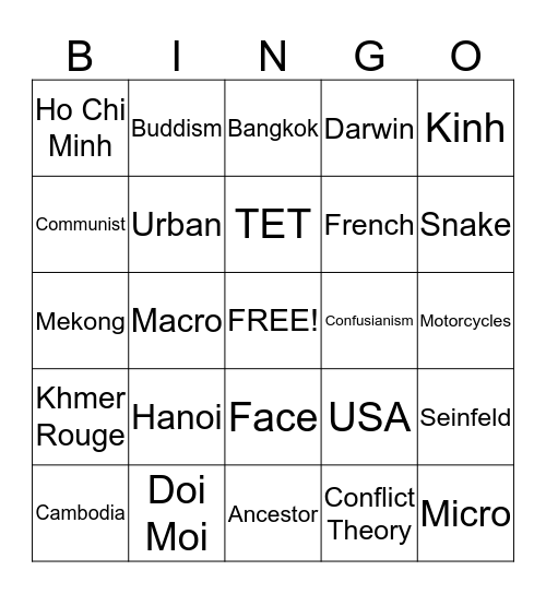 Vetnam Bingo Card
