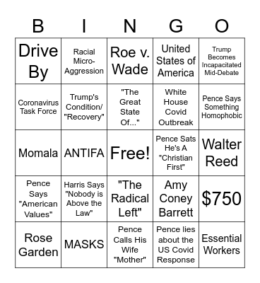 VP DEBATE Bingo Card