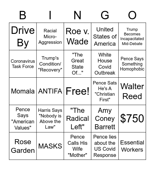 VP DEBATE Bingo Card