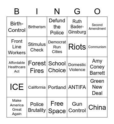 VP DEBATE Bingo Card