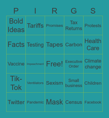 PIRGIM VP Debate Bingo Card