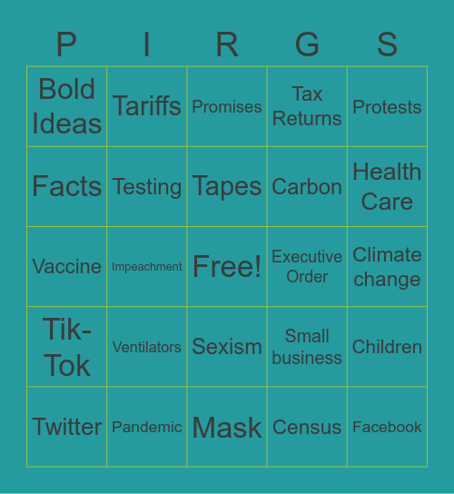 PIRGIM VP Debate Bingo Card