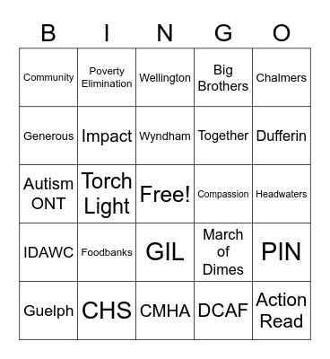 United Way BINGO Card