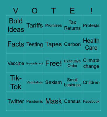 PIRGIM VP Debate Bingo Card