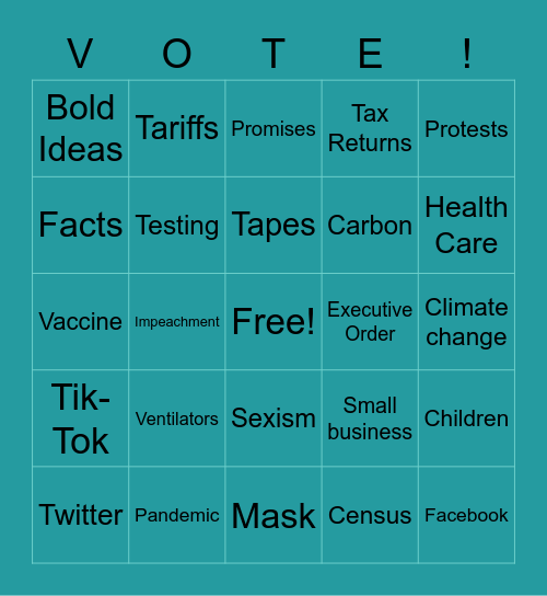 PIRGIM VP Debate Bingo Card