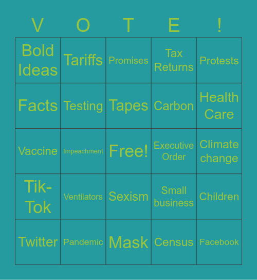 PIRGIM VP Debate Bingo Card