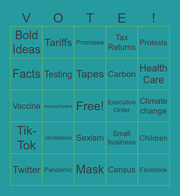 PIRGIM VP Debate Bingo Card