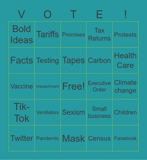 PIRGIM VP Debate Bingo Card