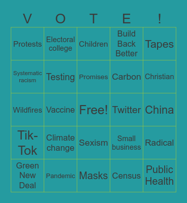 PIRGIM VP Debate Bingo Card