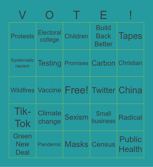 PIRGIM VP Debate Bingo Card