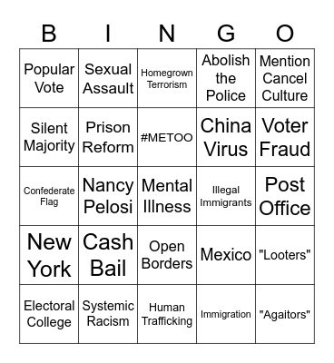 VP DEBATE Bingo Card