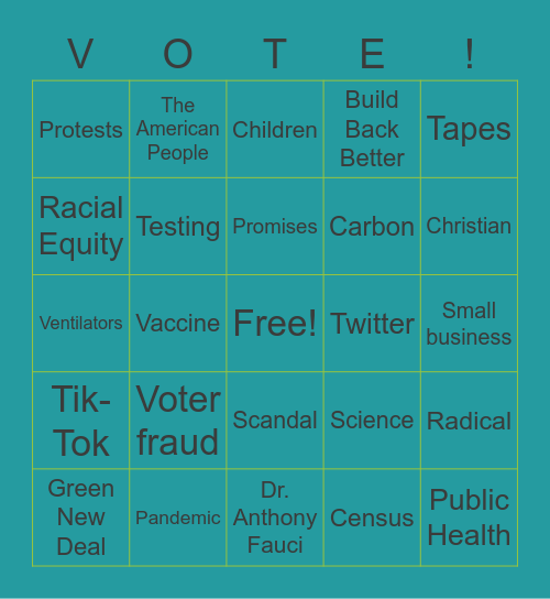 PIRGIM VP Debate Bingo Card