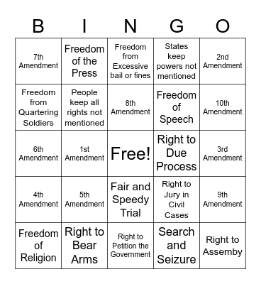 Bill of Rights Bingo! Bingo Card