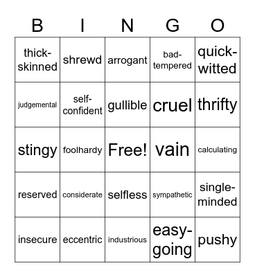 Vocabulary Bingo Card