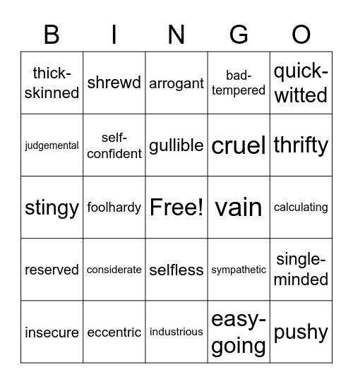 Vocabulary Bingo Card