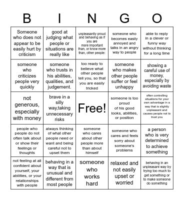 Vocabulary Bingo Card