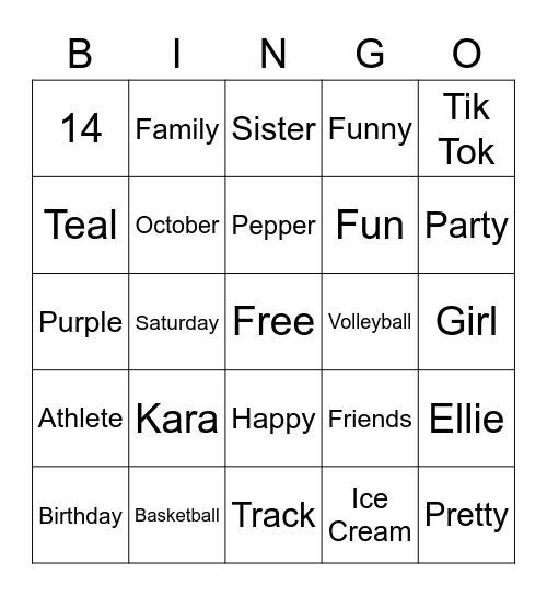Happy 14th Birthday, Kara!! Bingo Card