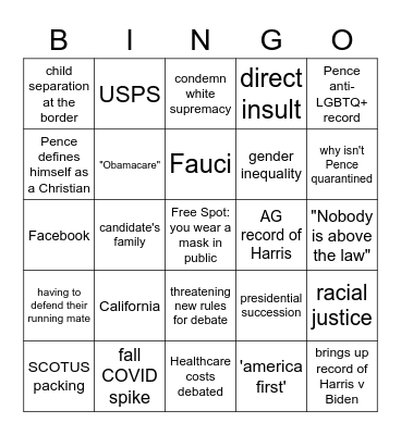 VP Debate Card 2 Bingo Card