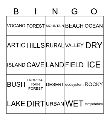 ENVIRONMENT  Bingo Card