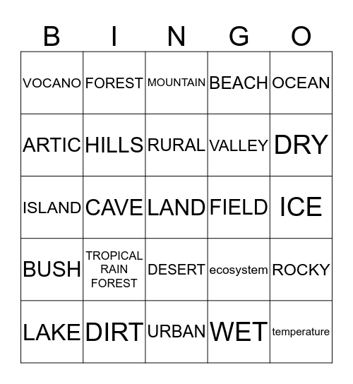 ENVIRONMENT  Bingo Card