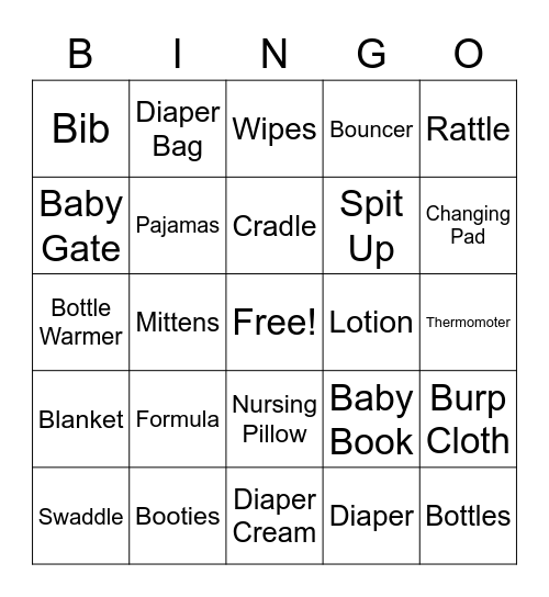 Baby Shower Bingo! Bingo Card