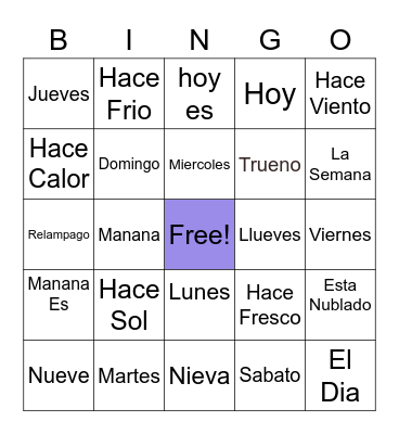 Spanish Week and Weather Bingo Card