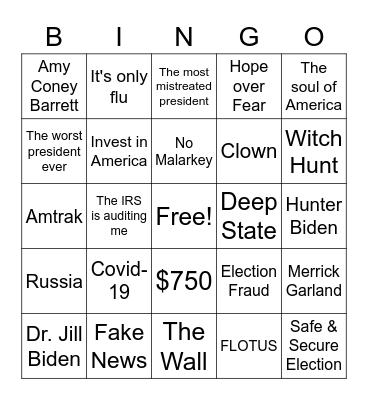 2020 Presidential Election Bingo Card Bingo Card