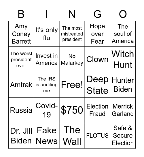 2020 Presidential Election Bingo Card Bingo Card