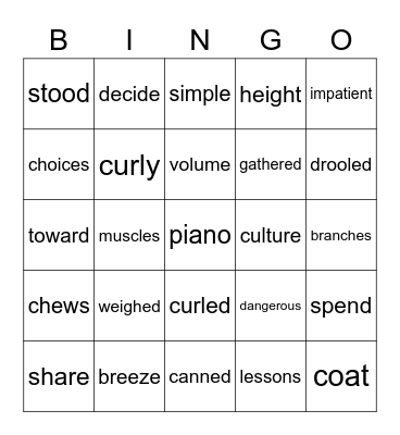 Lessons 1-14 Bingo Card
