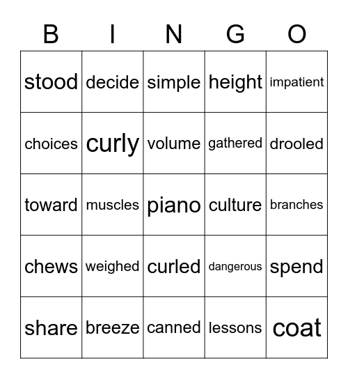 Lessons 1-14 Bingo Card