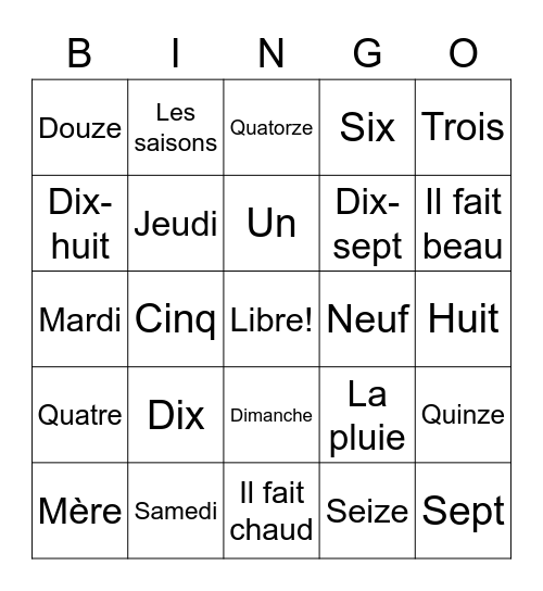 French Rewview Bingo Card