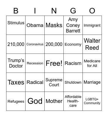 Vice Presidential Debate Bingo Card