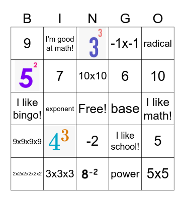 Exponent Bingo Card