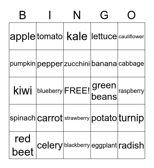 Garden Bingo Card