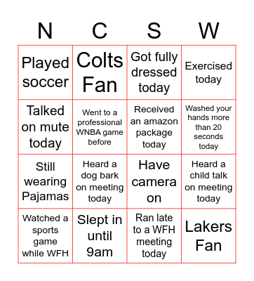 Jersey Day Bingo Card