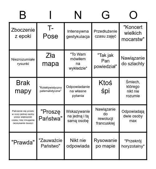 Bingo z Mariuszem na historii Bingo Card