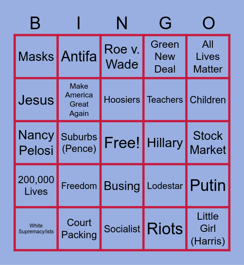Vice Presidential Debate Bingo Card
