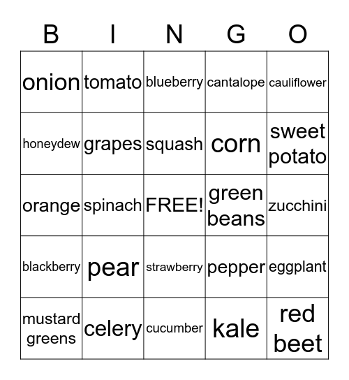 Garden Bingo Card