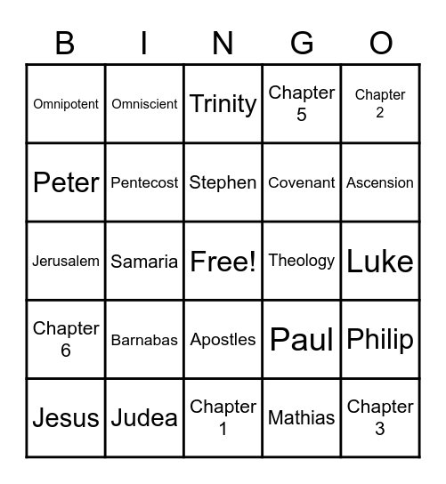 Acts Bingo Card