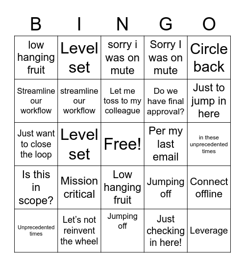 Consultant Lingo Bingo Card