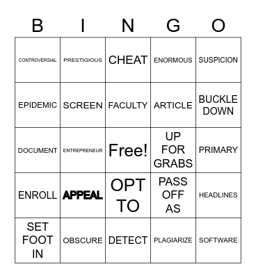 PLAGIARISM VOCABULARY Bingo Card