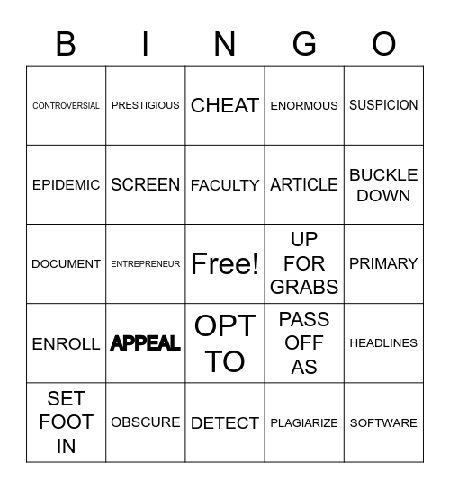 PLAGIARISM VOCABULARY Bingo Card