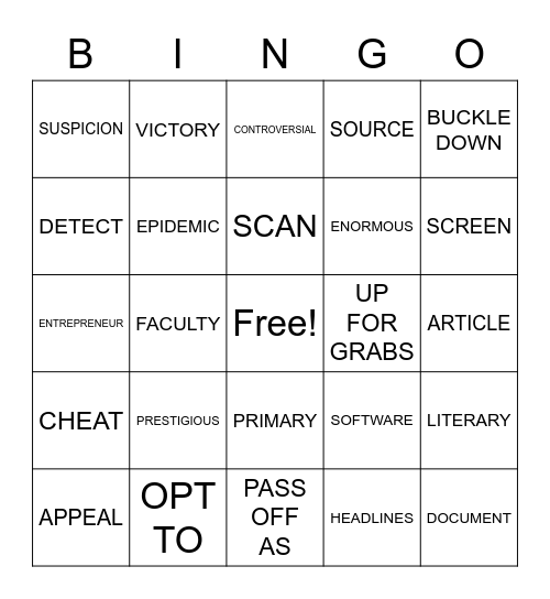 PLAGIARISM VOCABULARY Bingo Card