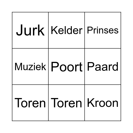 Ridders en Kastelen Bingo Card