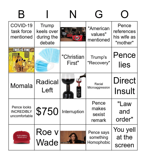 Vice Presidential Debate 2020 Bingo Card