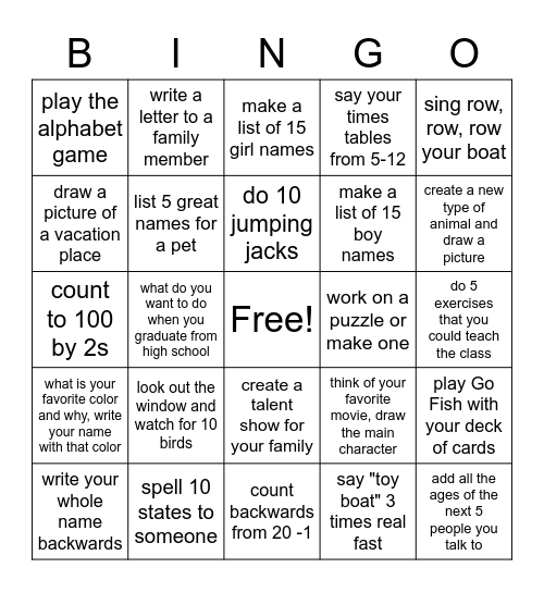Untitled Bingo Card