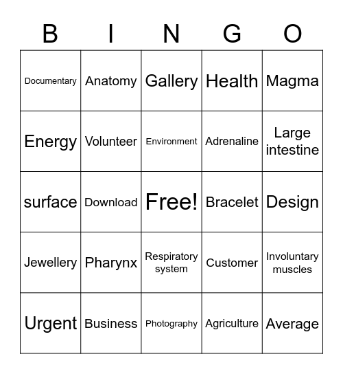 SCIENCE Bingo Card